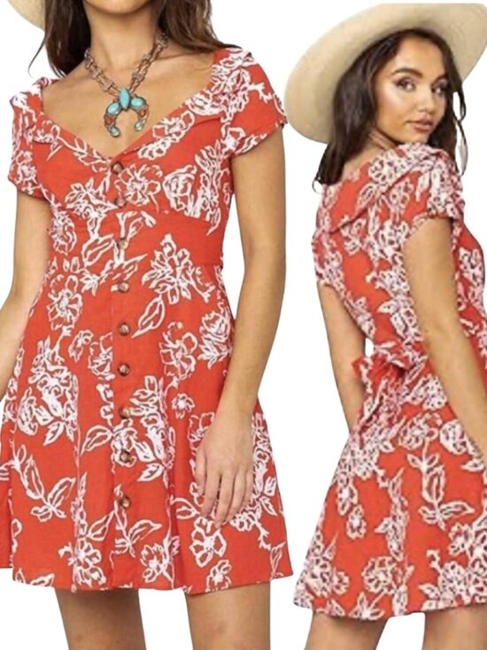 Free People Dresses & Skirts - Free People A Thing Called Love Floral Mini Dress Womens 4 Red Cherry Combo NWOT